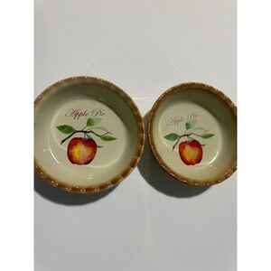 Nantucket Apple Pie Mini Stoneware Bakers Set of 2 Scalloped Ceramic Dishes